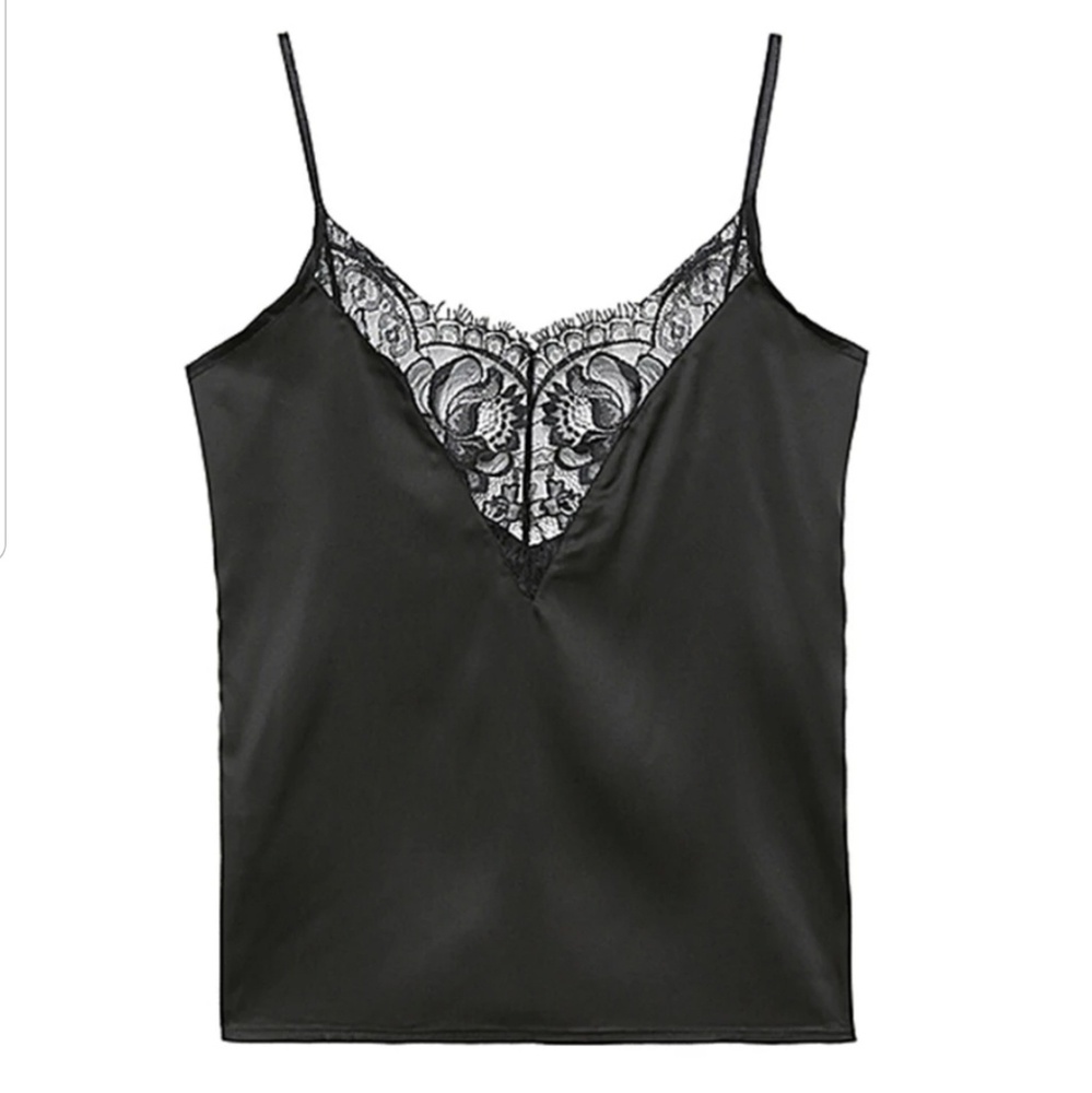 Silky Deep V-neck Lace Cami Strappy - Picture 5 of 6